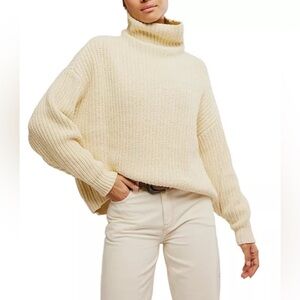 Free People Soft Cream Oversized Cowl Neck Sweater